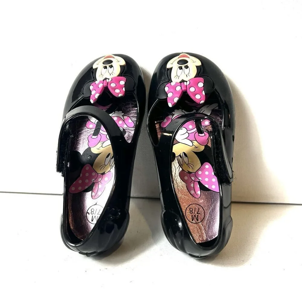Disney Minnie Toddler Girls Sz 7/8 Snap Black Rubber Dress/Casual Mary Jane Shoe
